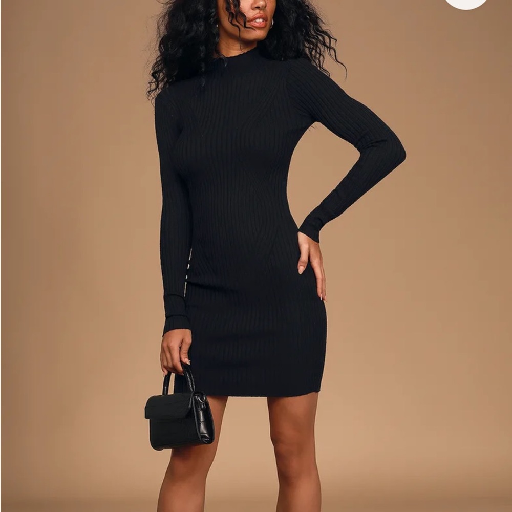Lulu’s Black Ribbed Sweater Dress